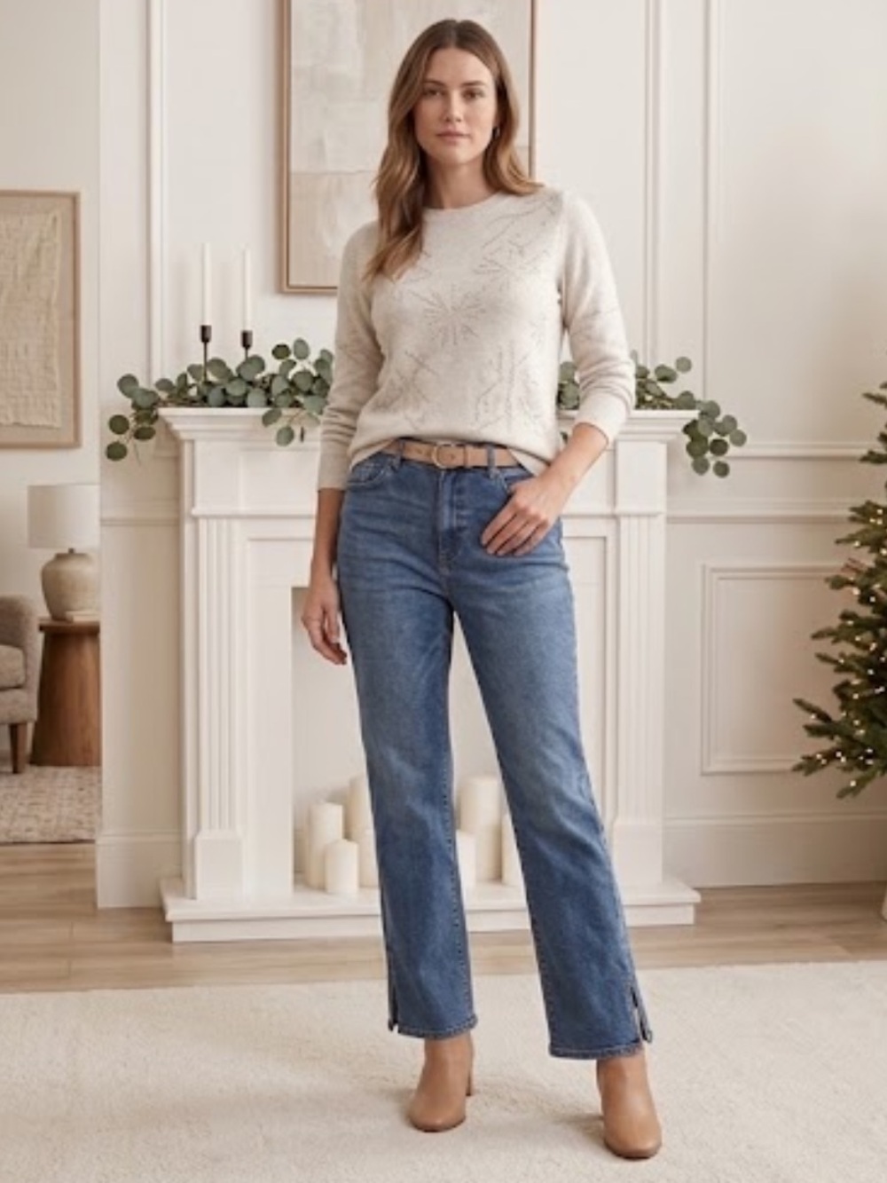 High Rise Straight Leg Split Hem Jeans NWT Risen Medium Wash Size 15/32
HH